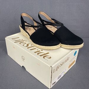 Life Stride Black Flats with Ankle Strap